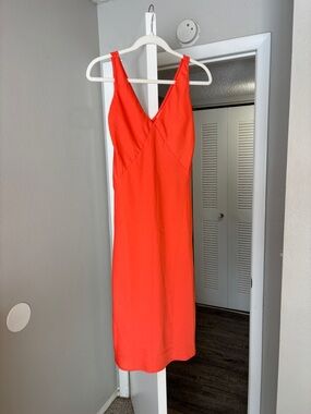 Orange Satin Midi Dress